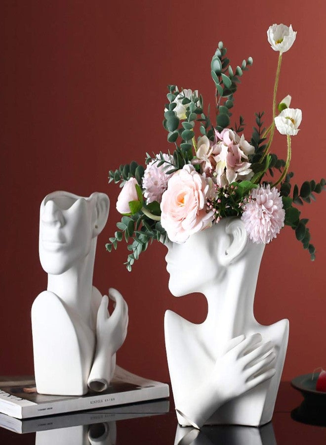 KatoonX Ceramic Head Face Flower Vase for Statue Home Decoration (Matte White) - Image 2